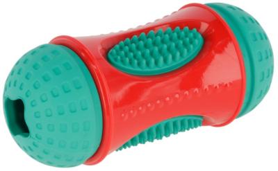 Rouleau ToyFastic pour chien rouge/turquoise, 13x6 cm