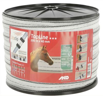 Ruban de clôture AKO TOPLine 200 m 40mm blanc et noir